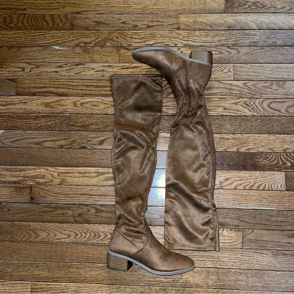 New York & Company Rana Faux Suede Tall Boots Cognac Brown Women’s Size 6